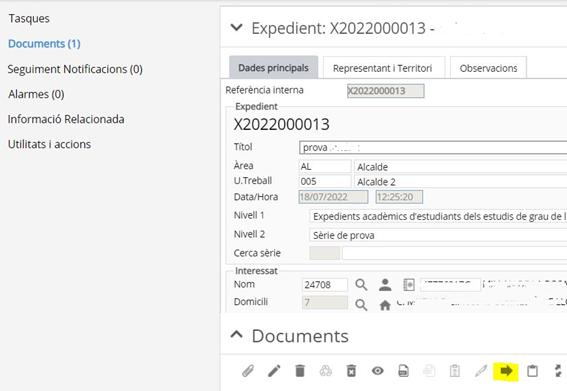 sección documentos, flecha inferior derecha